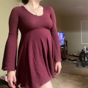 Maroon Skater Dress with Bell Sleeves